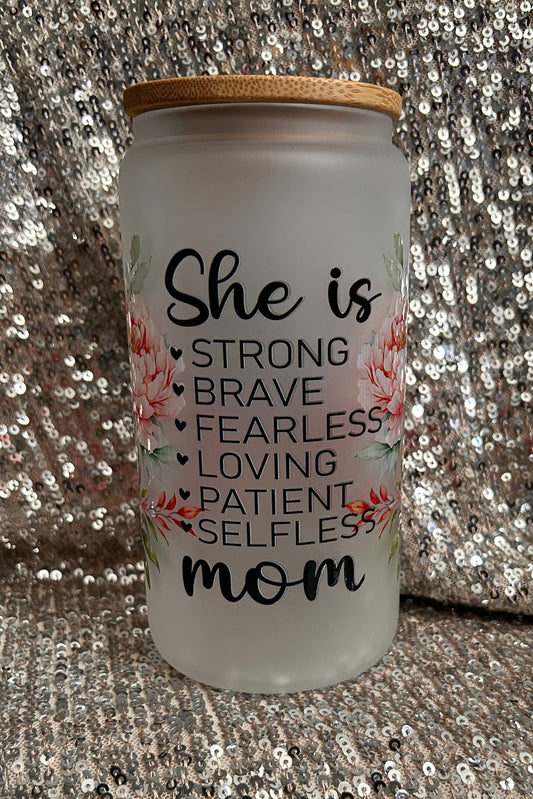 Mom Inspired Frosted Glass Cups | 16 oz