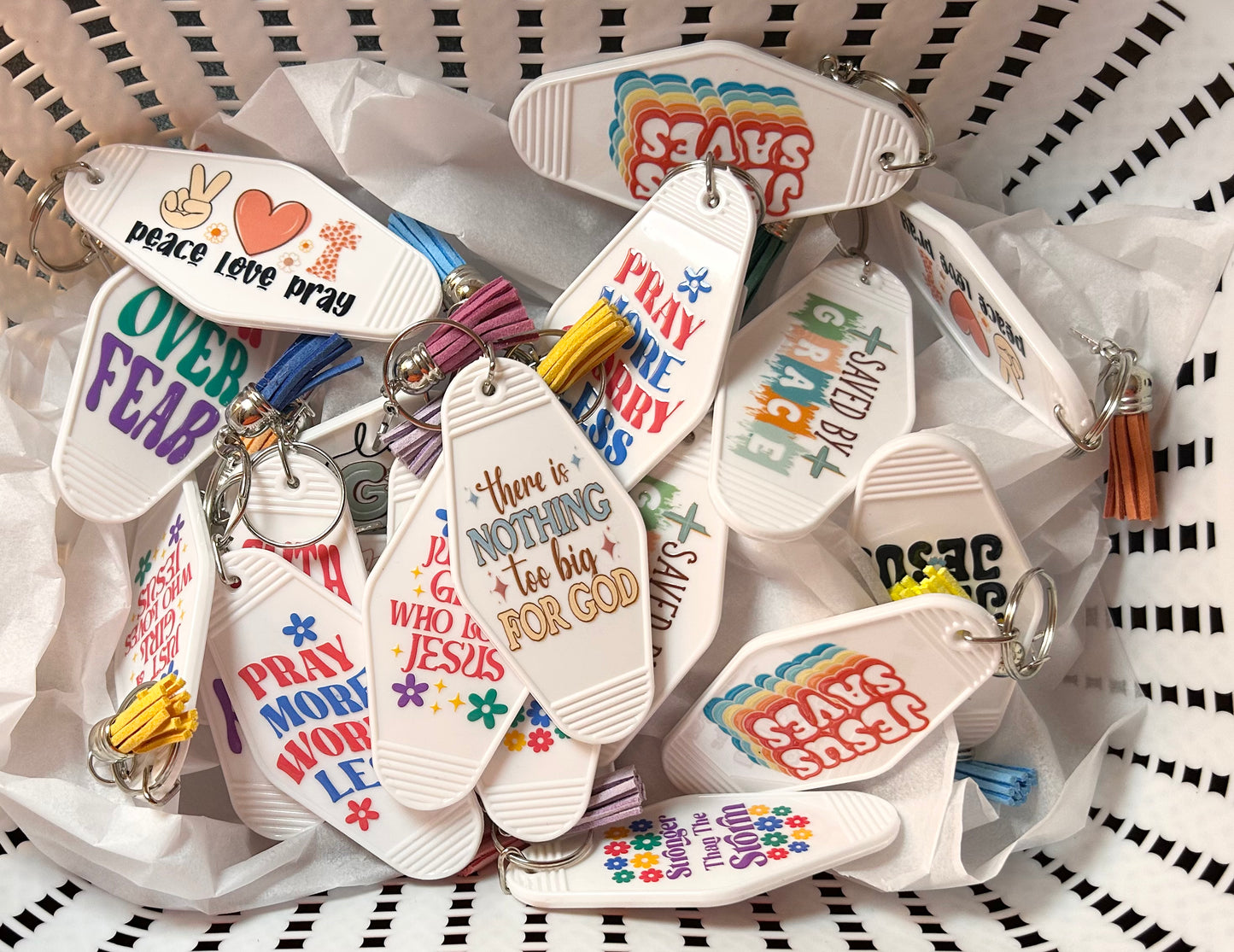 Christian Motel Keychains - White