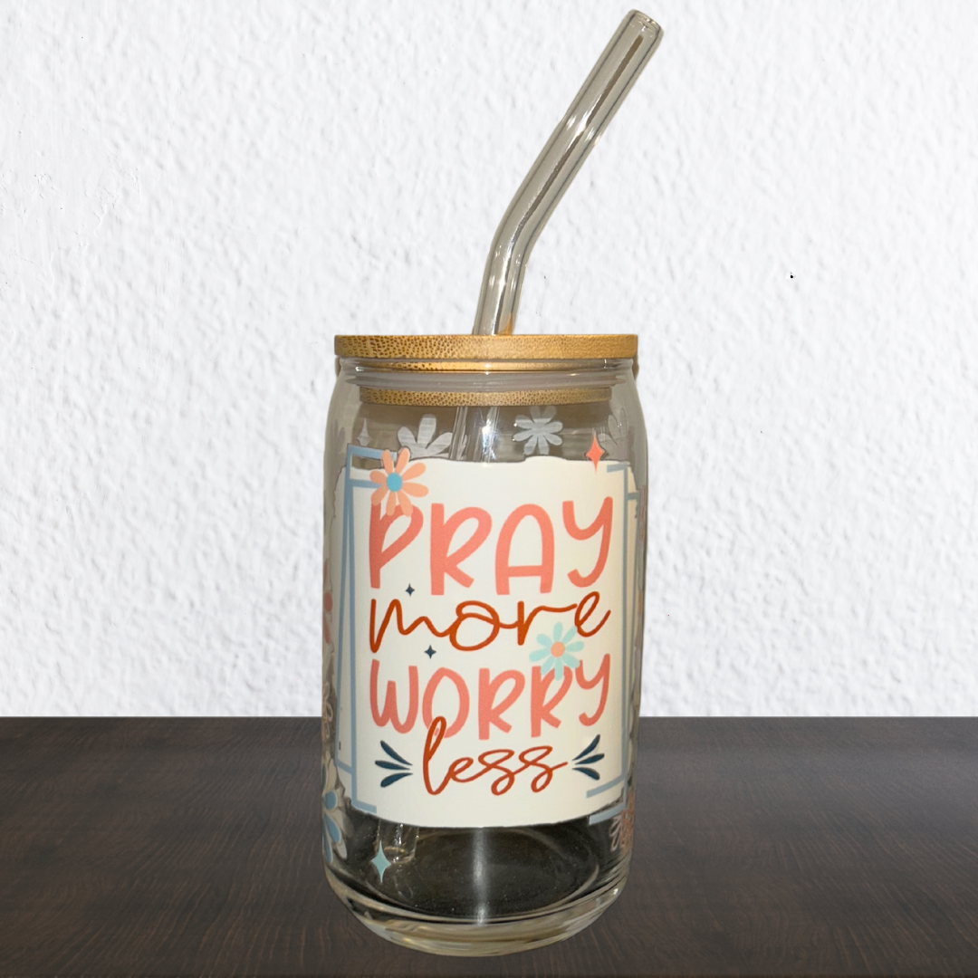 Bible Verse Libbey Glass Cans | Boho Retro Style 16 oz